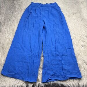 Hashttag Women's M Blue Gauze Cotton Wide Leg Pull On Pant Resort Cover Up Beach